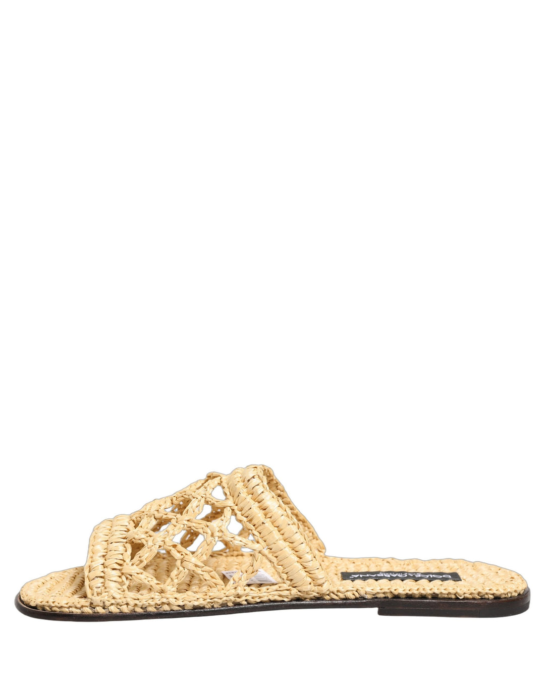 Dolce &amp; Gabbana Beige Straw Raffia Slides Sandals Flats Shoes
