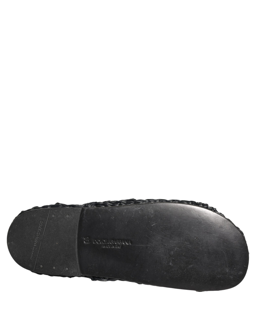 Dolce &amp; Gabbana Black Straw Raffia Slides Sandals Flats Shoes