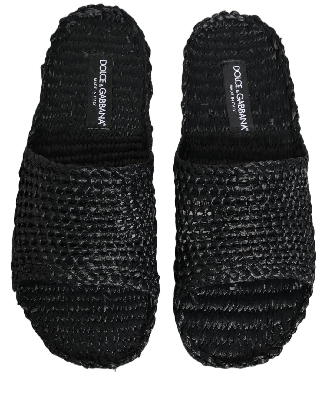 Dolce &amp; Gabbana Black Straw Raffia Slides Sandals Flats Shoes