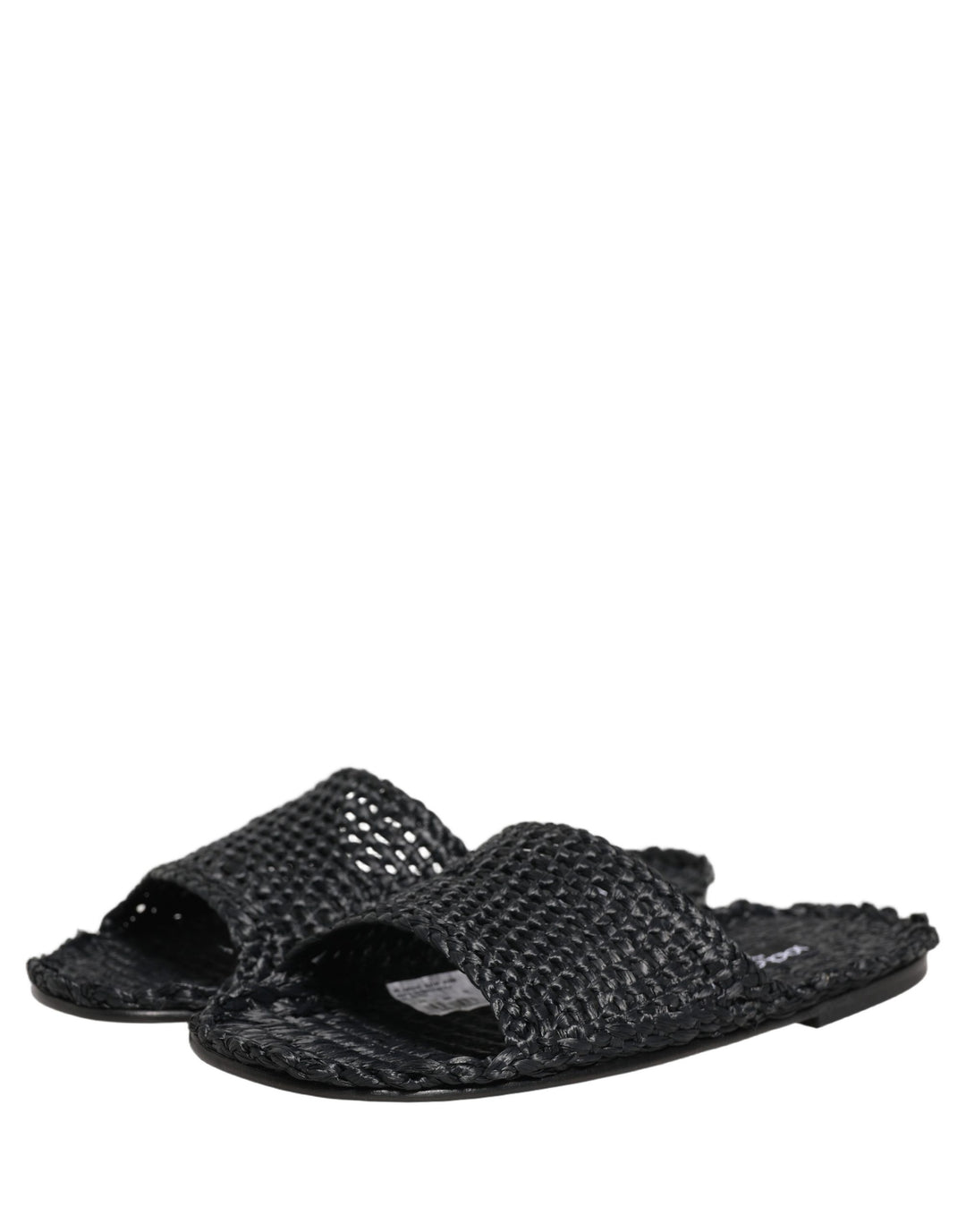 Dolce &amp; Gabbana Black Straw Raffia Slides Sandals Flats Shoes