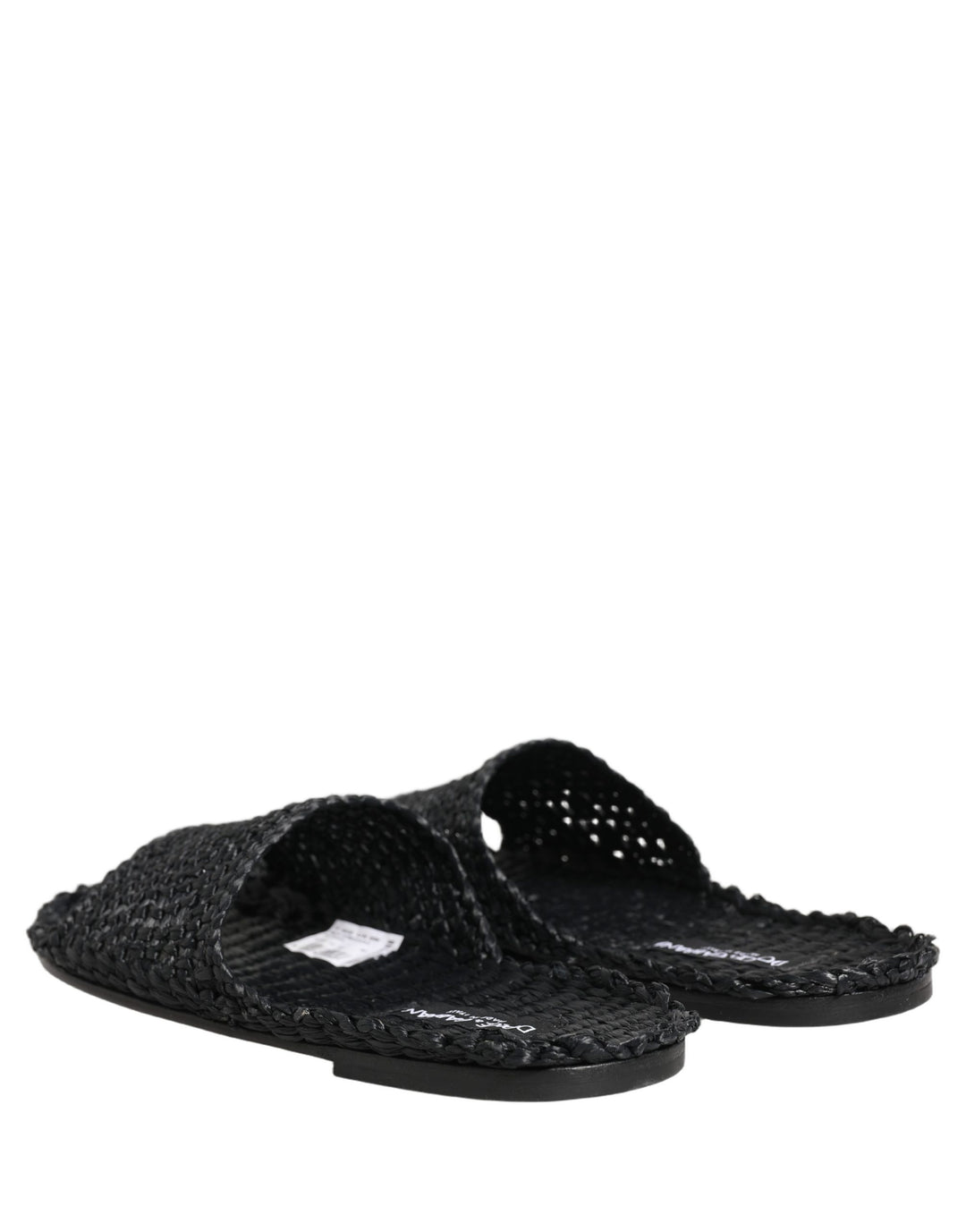 Dolce &amp; Gabbana Black Straw Raffia Slides Sandals Flats Shoes
