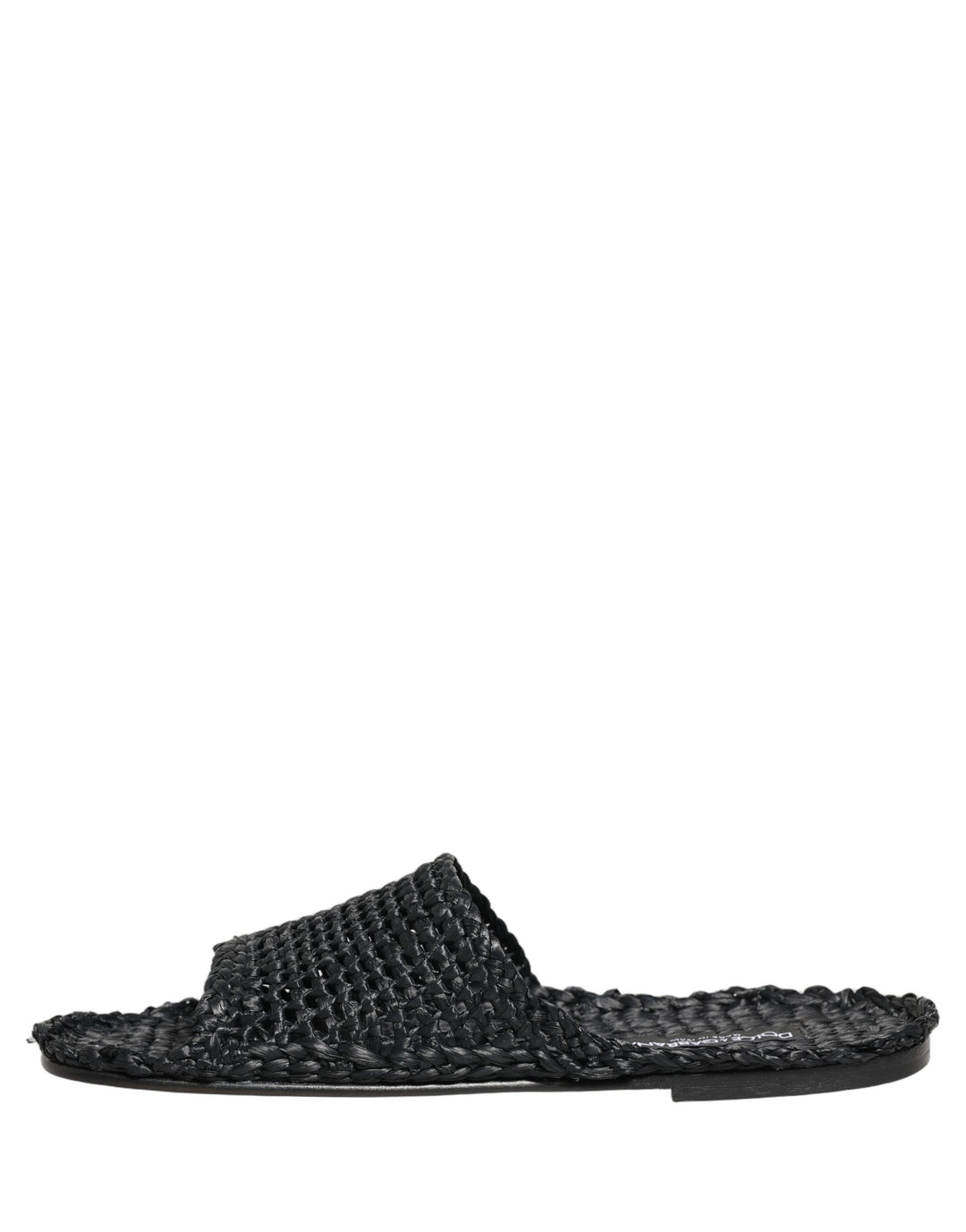 Dolce &amp; Gabbana Black Straw Raffia Slides Sandals Flats Shoes