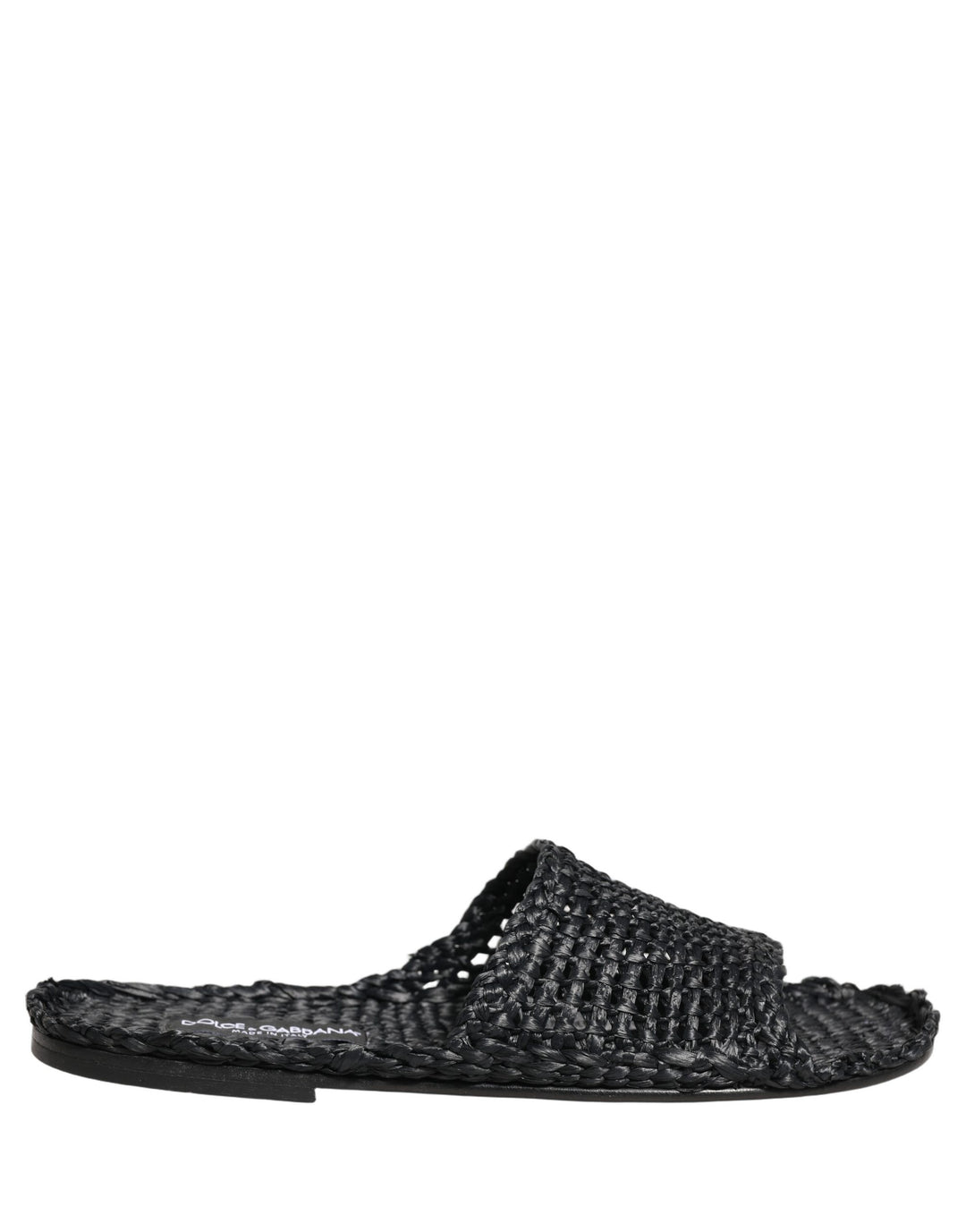 Dolce &amp; Gabbana Black Straw Raffia Slides Sandals Flats Shoes