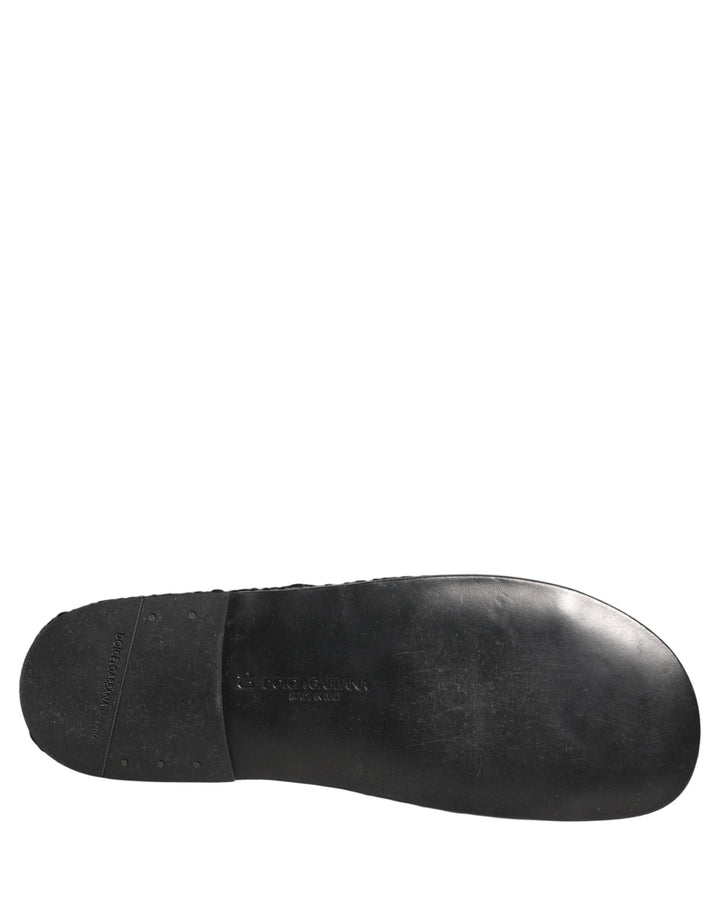 Dolce &amp; Gabbana Black Fabric Woven Slides Sandals Flats Shoes