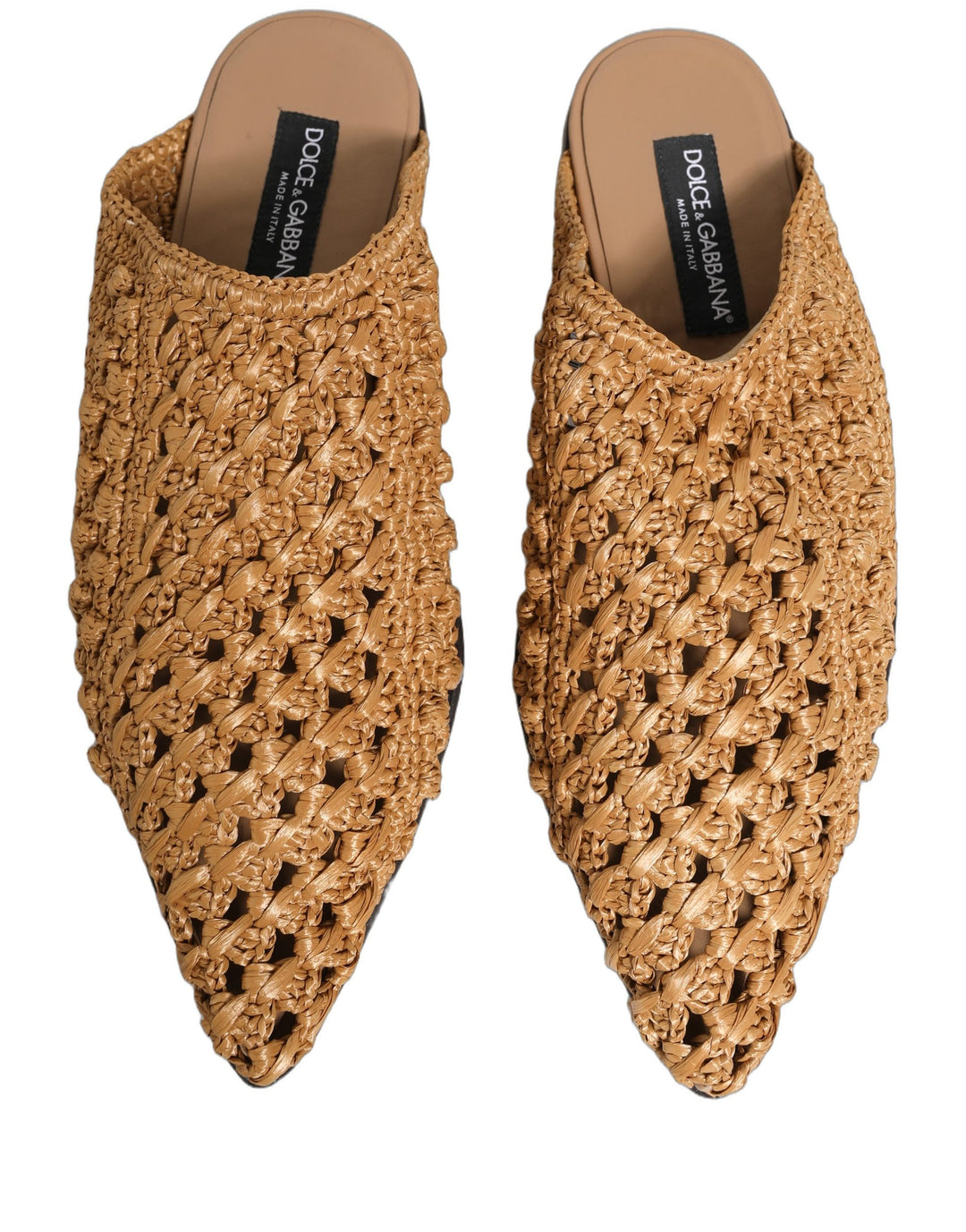 Dolce &amp; Gabbana Beige Woven Straw Slides Sandals Flats Shoes