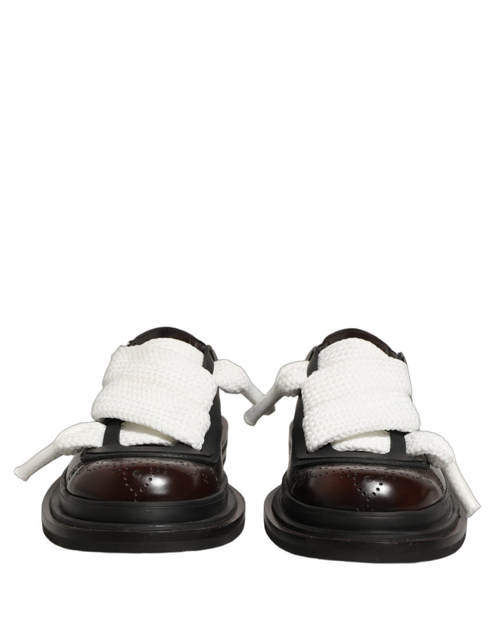 Dolce &amp; Gabbana Brown Leather Slip On Flat Sandals Men Shoes