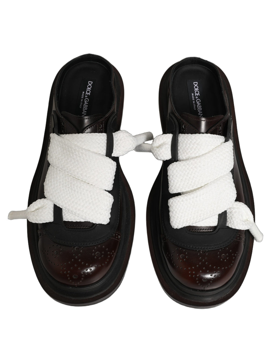 Dolce &amp; Gabbana Brown Leather Slip On Flat Sandals Men Shoes
