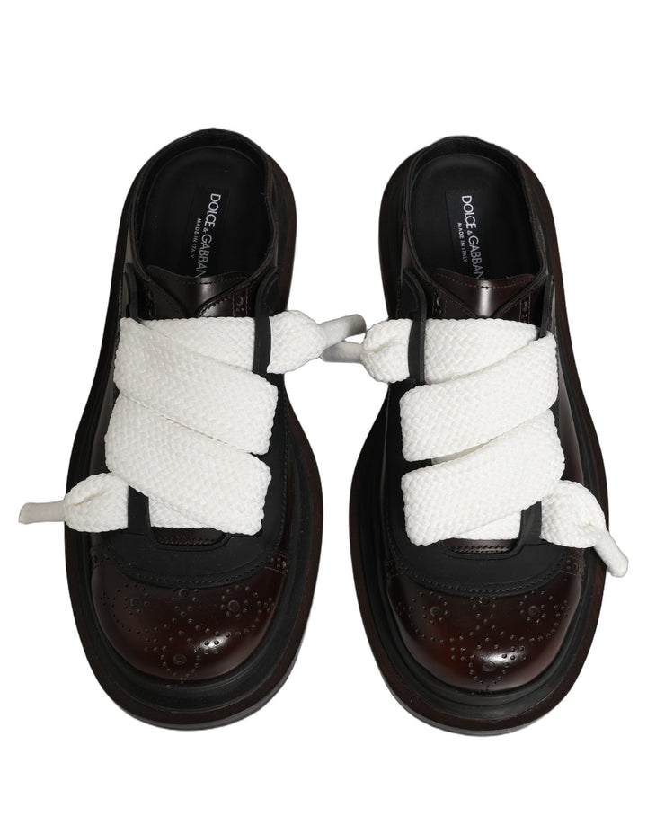 Dolce &amp; Gabbana Brown Leather Slip On Flat Sandals Men Shoes