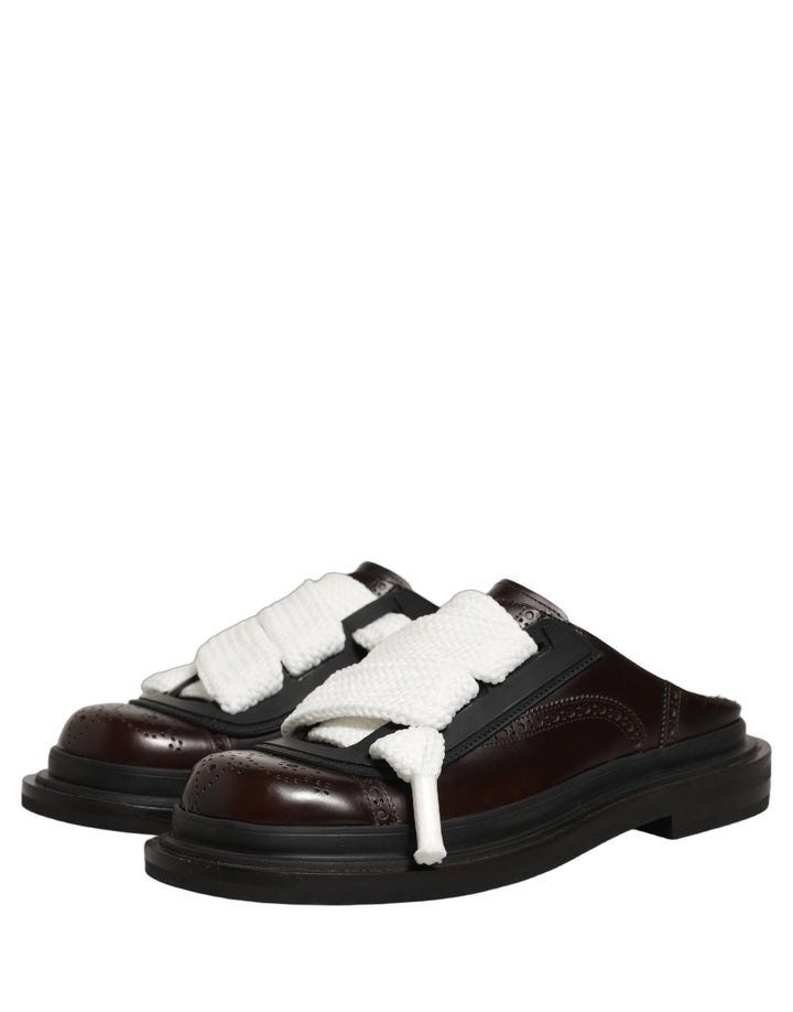 Dolce &amp; Gabbana Brown Leather Slip On Flat Sandals Men Shoes