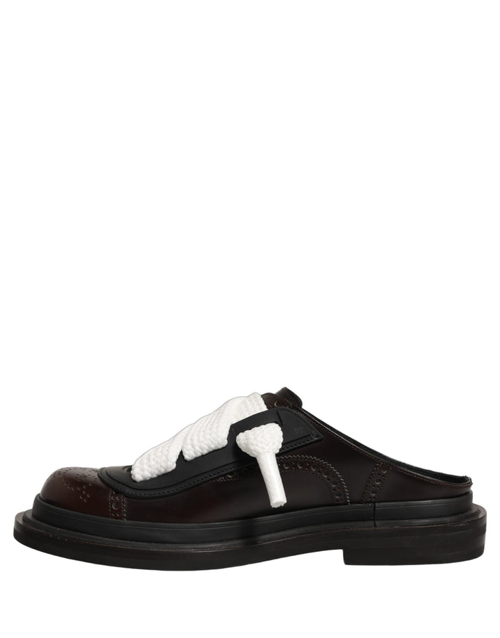 Dolce &amp; Gabbana Brown Leather Slip On Flat Sandals Men Shoes