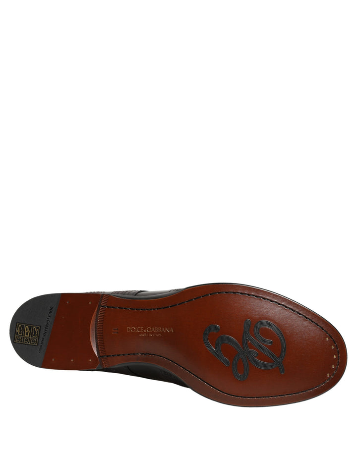 Dolce &amp; Gabbana Black Embroidered Leather Derby Dress Shoes