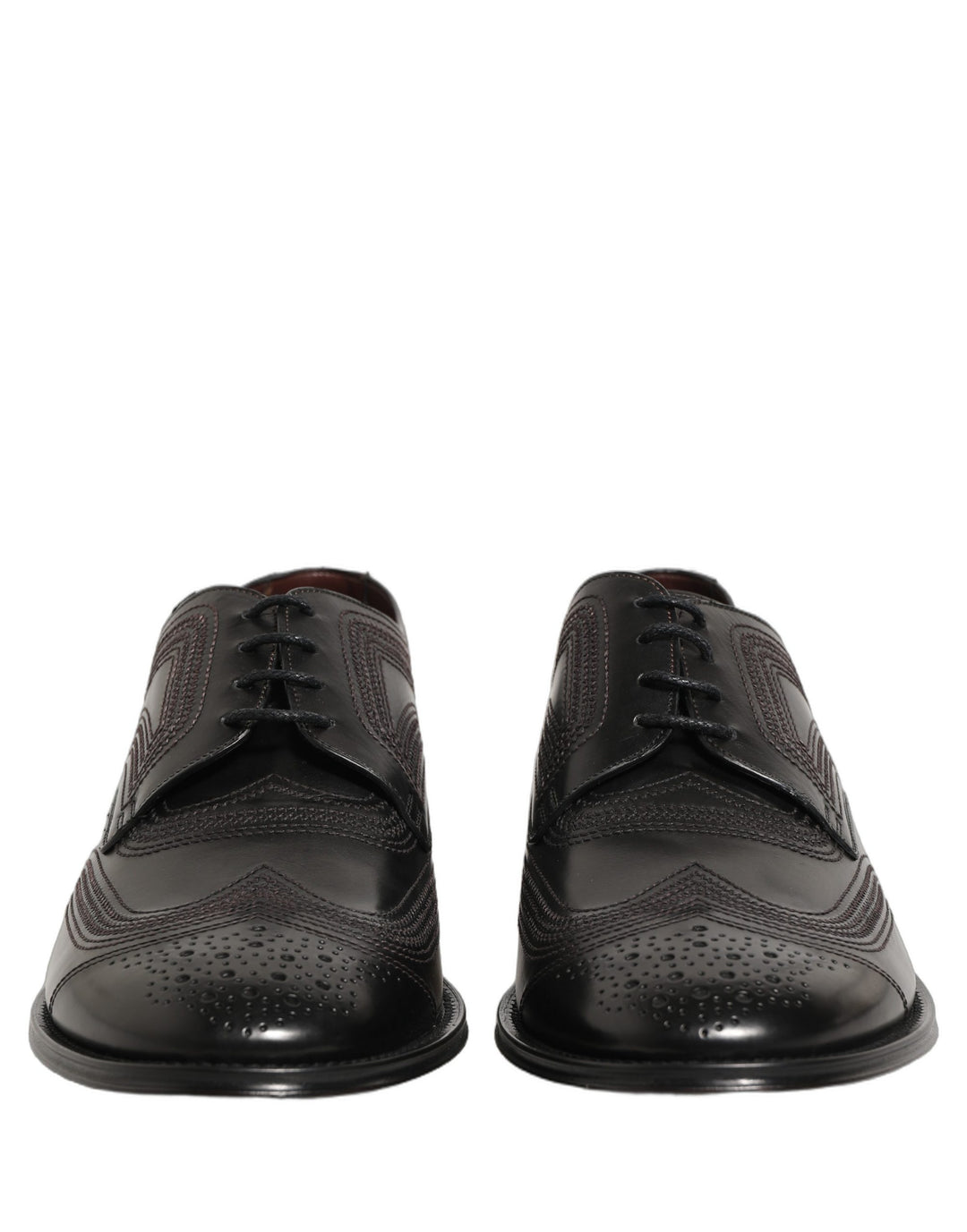 Dolce &amp; Gabbana Black Embroidered Leather Derby Dress Shoes