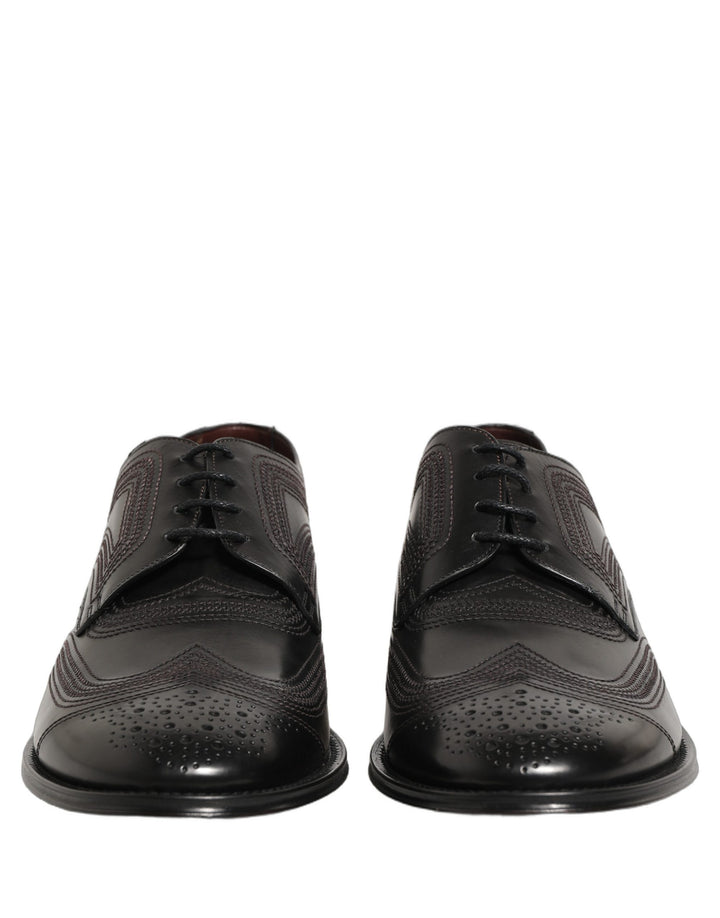 Dolce &amp; Gabbana Black Embroidered Leather Derby Dress Shoes