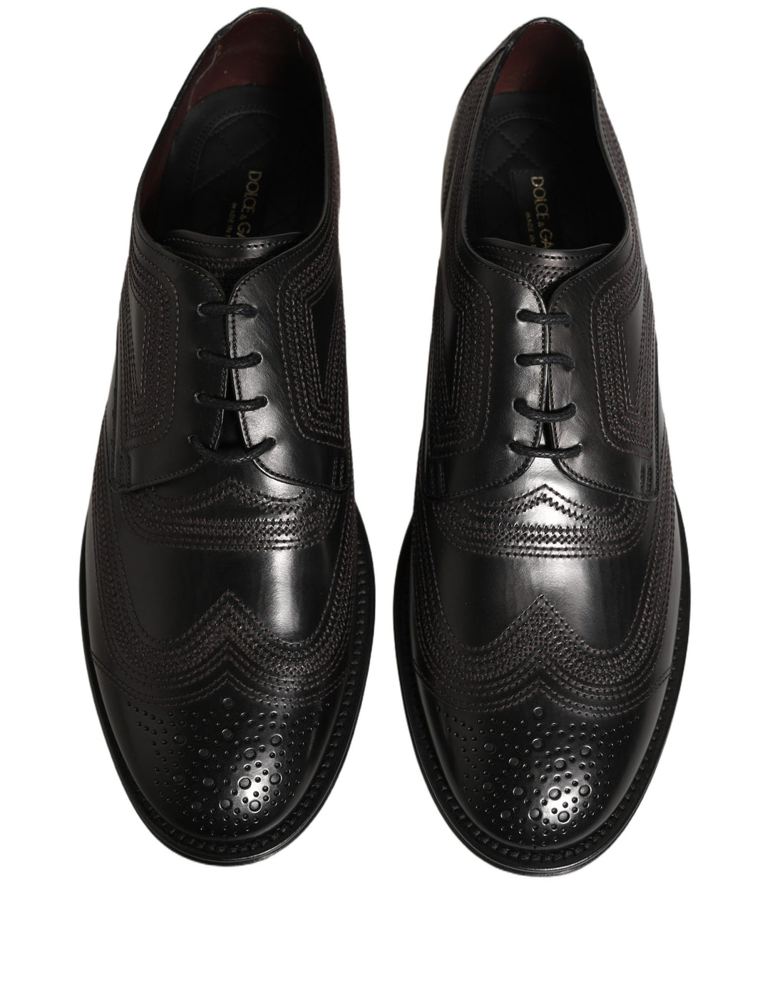 Dolce &amp; Gabbana Black Embroidered Leather Derby Dress Shoes