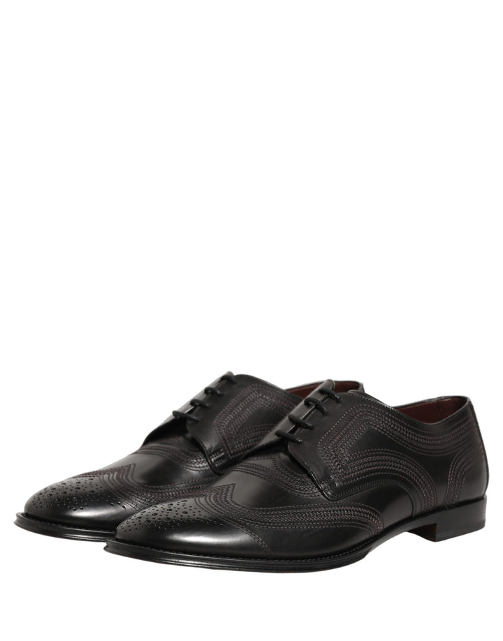 Dolce &amp; Gabbana Black Embroidered Leather Derby Dress Shoes
