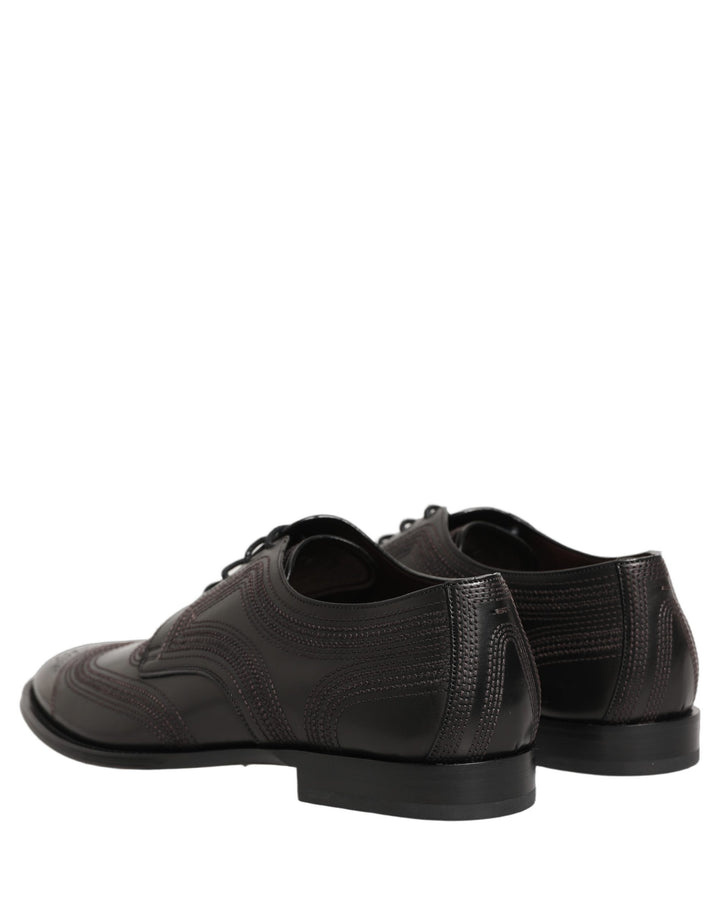 Dolce &amp; Gabbana Black Embroidered Leather Derby Dress Shoes