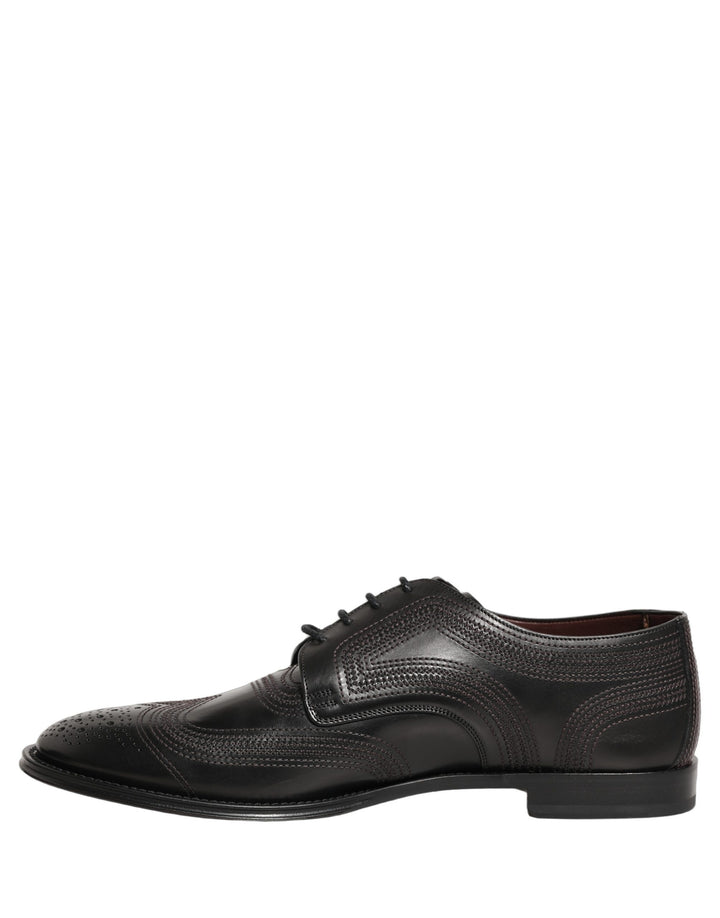 Dolce &amp; Gabbana Black Embroidered Leather Derby Dress Shoes