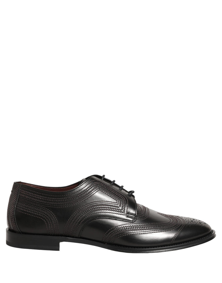 Dolce &amp; Gabbana Black Embroidered Leather Derby Dress Shoes