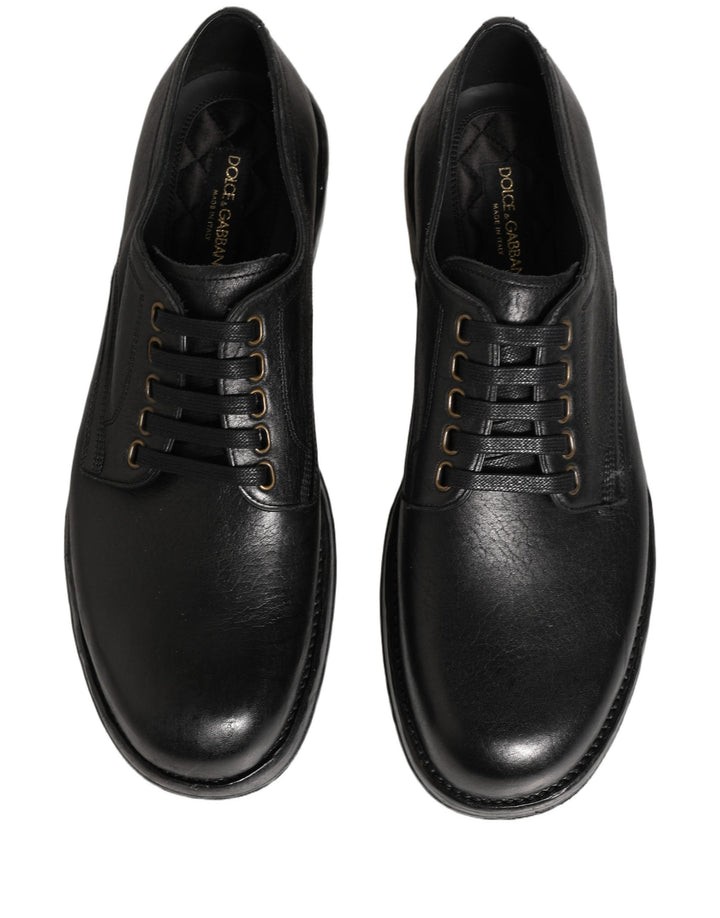 Dolce &amp; Gabbana Black Leather Lace Up Derby Dress Men Shoes