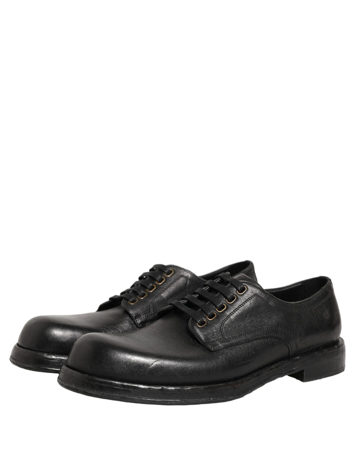 Dolce &amp; Gabbana Black Leather Lace Up Derby Dress Men Shoes