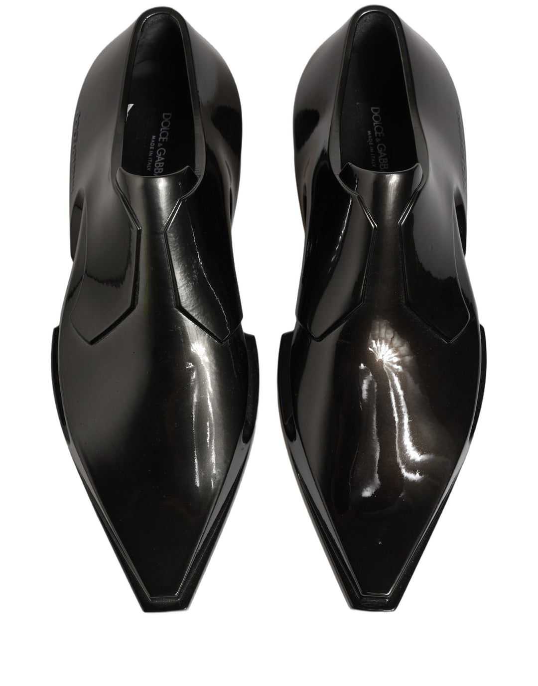 Dolce &amp; Gabbana Dress Shiny Black Slip On Plastic Dress Shoes