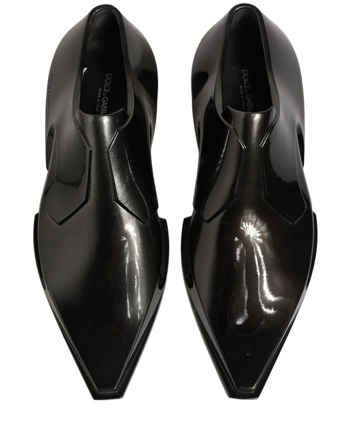Dolce &amp; Gabbana Dress Shiny Black Slip On Plastic Dress Shoes