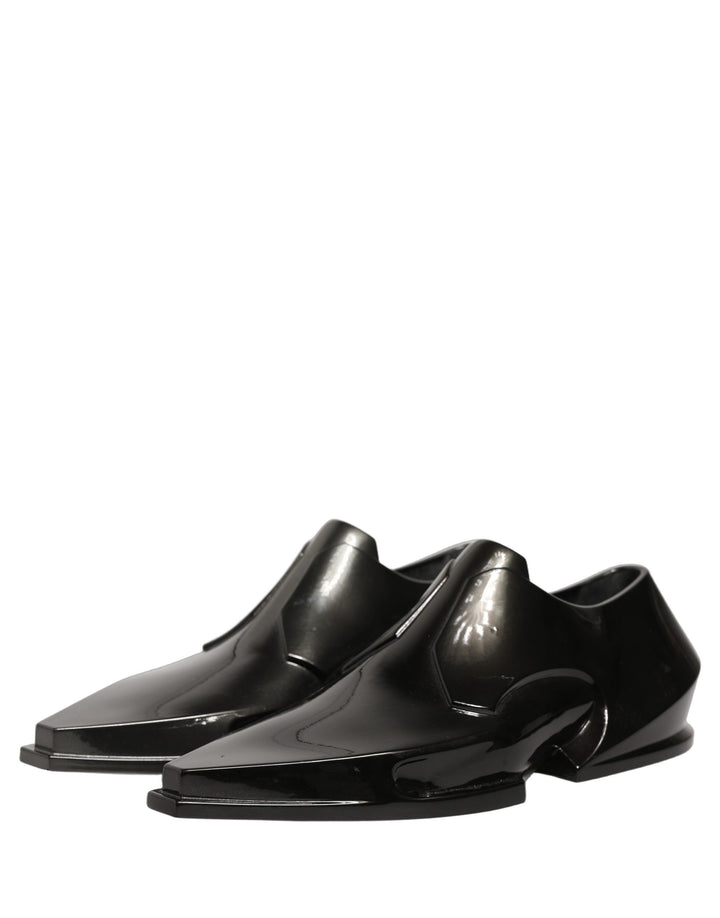 Dolce &amp; Gabbana Dress Shiny Black Slip On Plastic Dress Shoes
