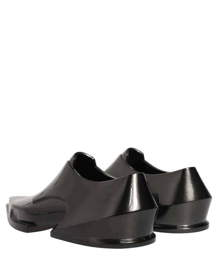 Dolce &amp; Gabbana Dress Shiny Black Slip On Plastic Dress Shoes