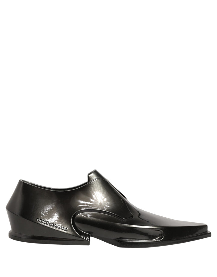 Dolce &amp; Gabbana Dress Shiny Black Slip On Plastic Dress Shoes