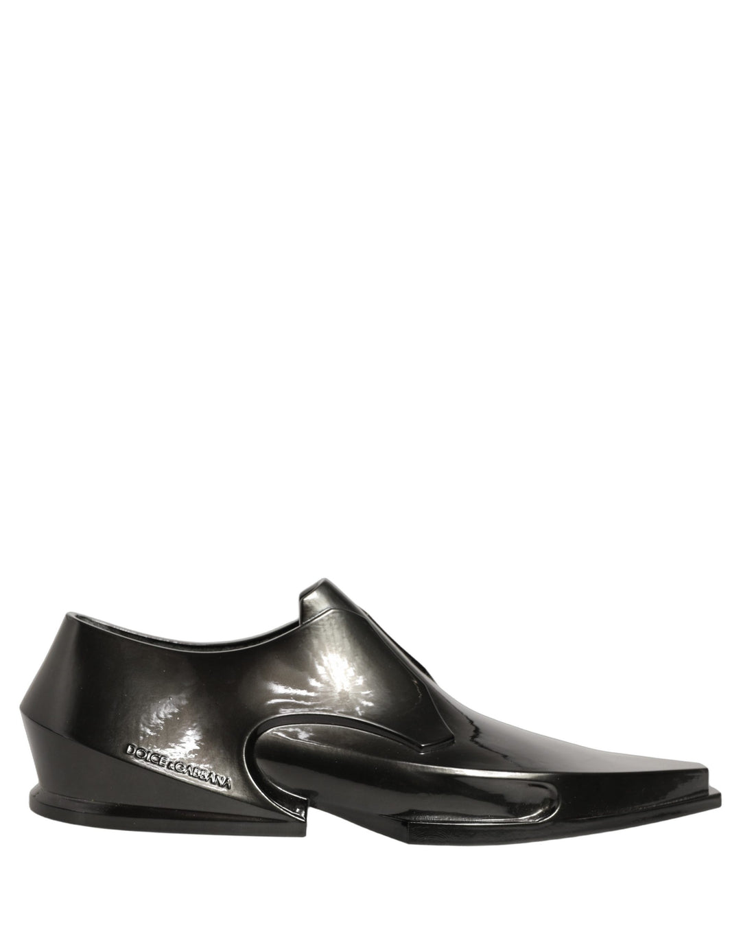 Dolce &amp; Gabbana Dress Shiny Black Slip On Plastic Dress Shoes
