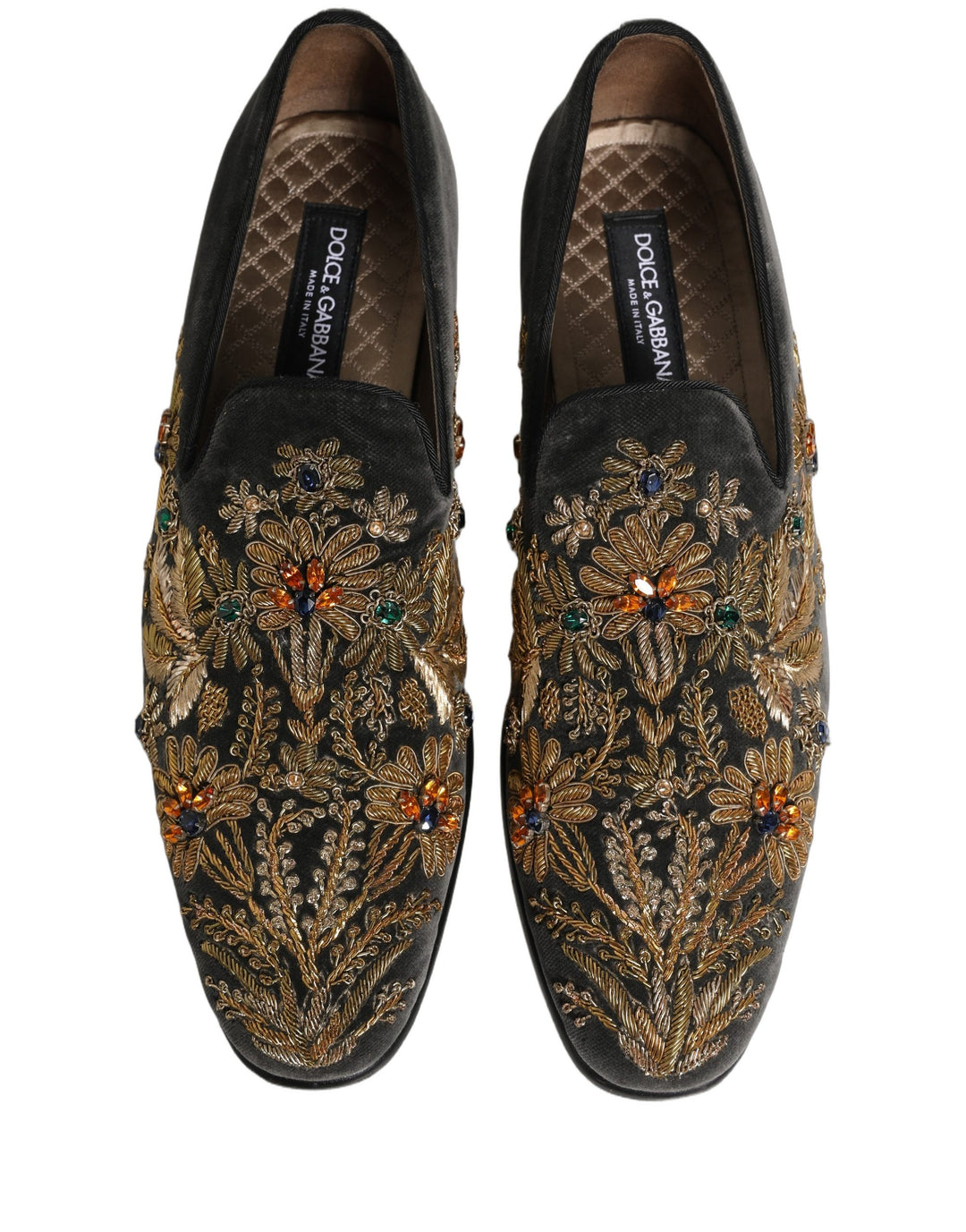 Dolce &amp; Gabbana Black Velvet Embellished Dress Loafers Shoes