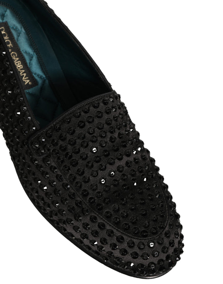 Dolce &amp; Gabbana Black Rhinestone Embellished Loafers Shoes