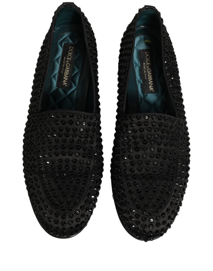 Dolce &amp; Gabbana Black Rhinestone Embellished Loafers Shoes