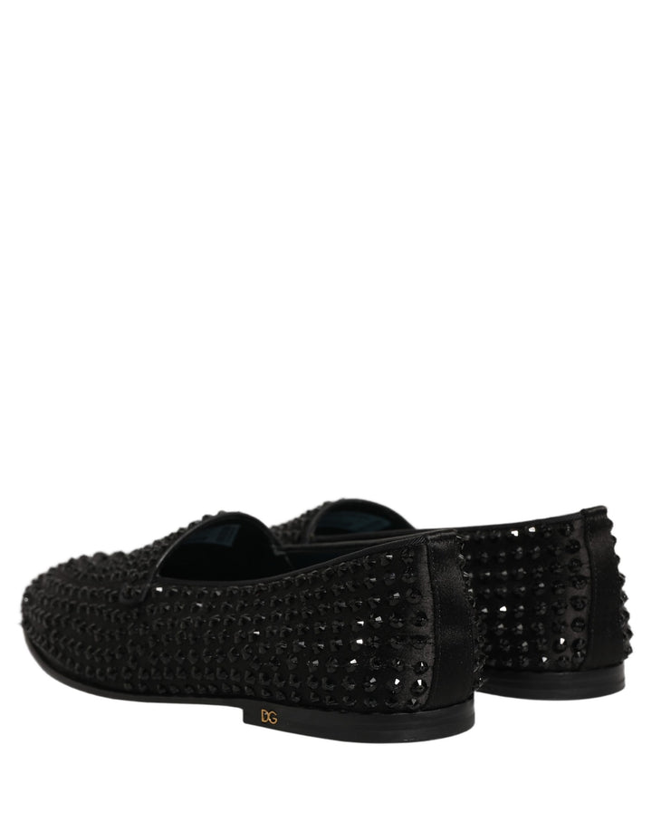 Dolce &amp; Gabbana Black Rhinestone Embellished Loafers Shoes