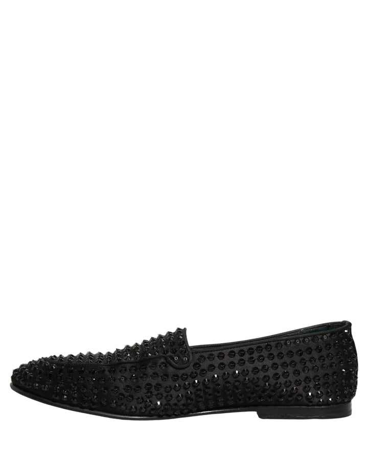 Dolce &amp; Gabbana Black Rhinestone Embellished Loafers Shoes