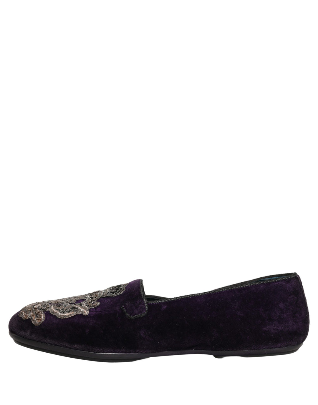 Dolce &amp; Gabbana Purple Velvet Crown Embroidery Loafers Shoes