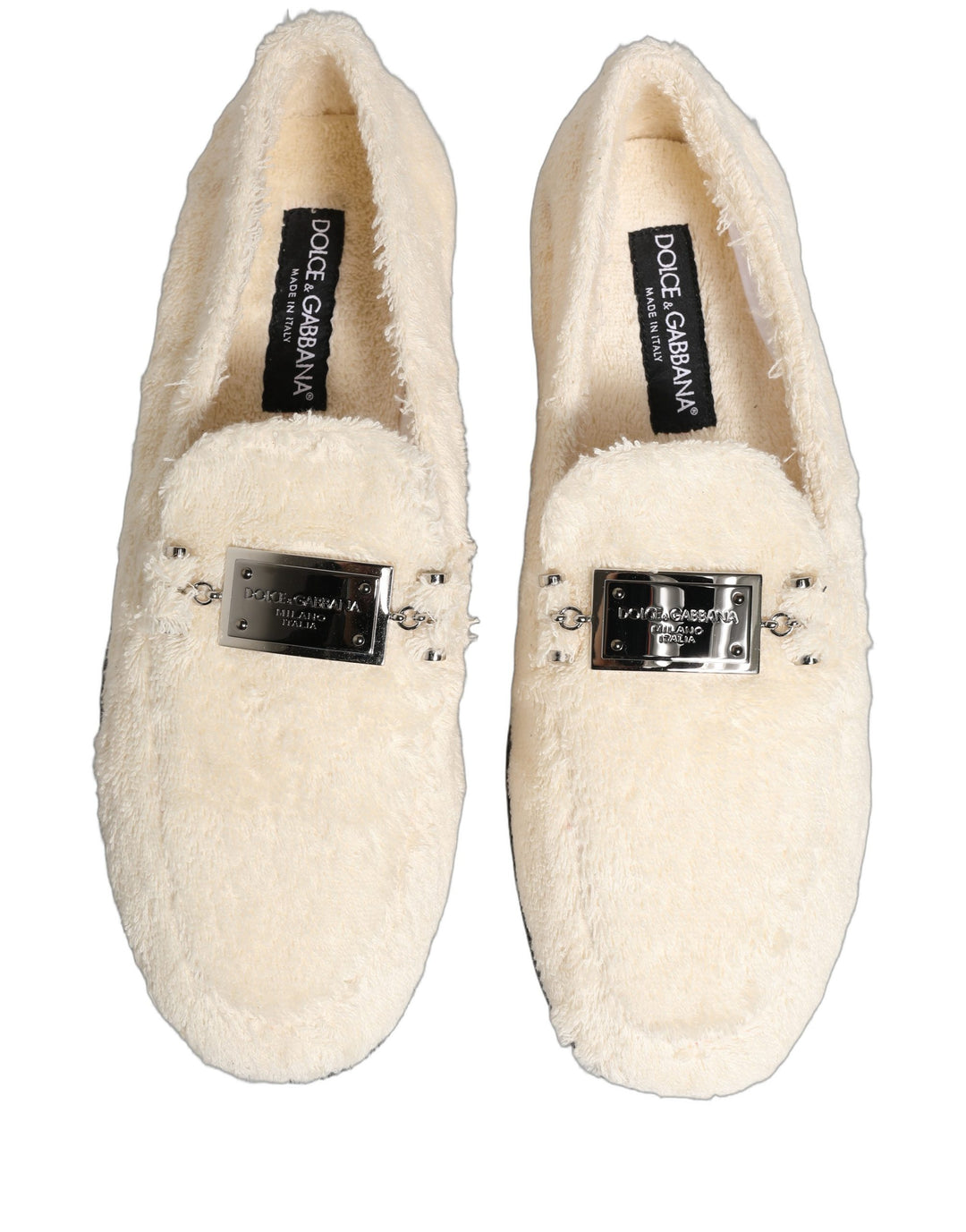 Dolce &amp; Gabbana White Fur Shearling Men Dress Loafers Shoes