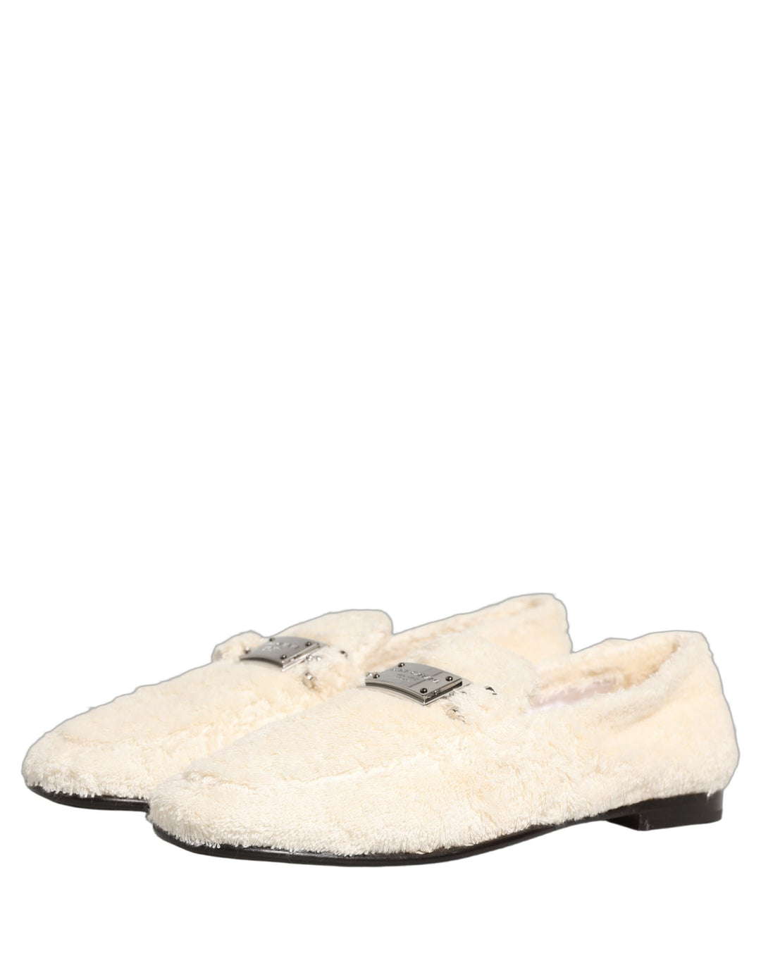 Dolce &amp; Gabbana White Fur Shearling Men Dress Loafers Shoes