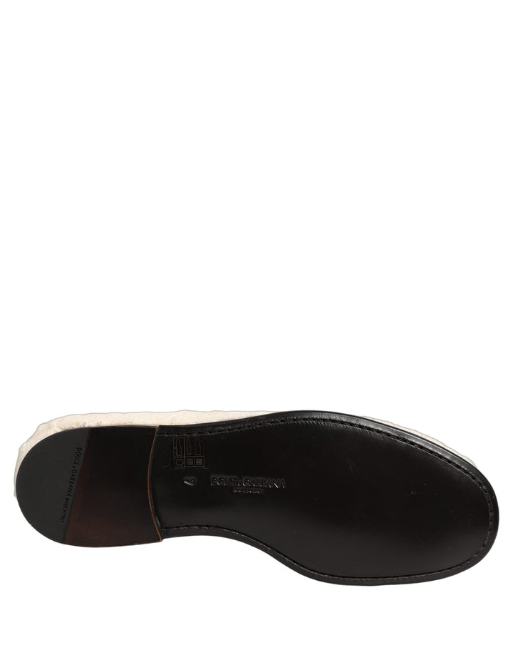 Dolce &amp; Gabbana White Fur Shearling Men Dress Loafers Shoes