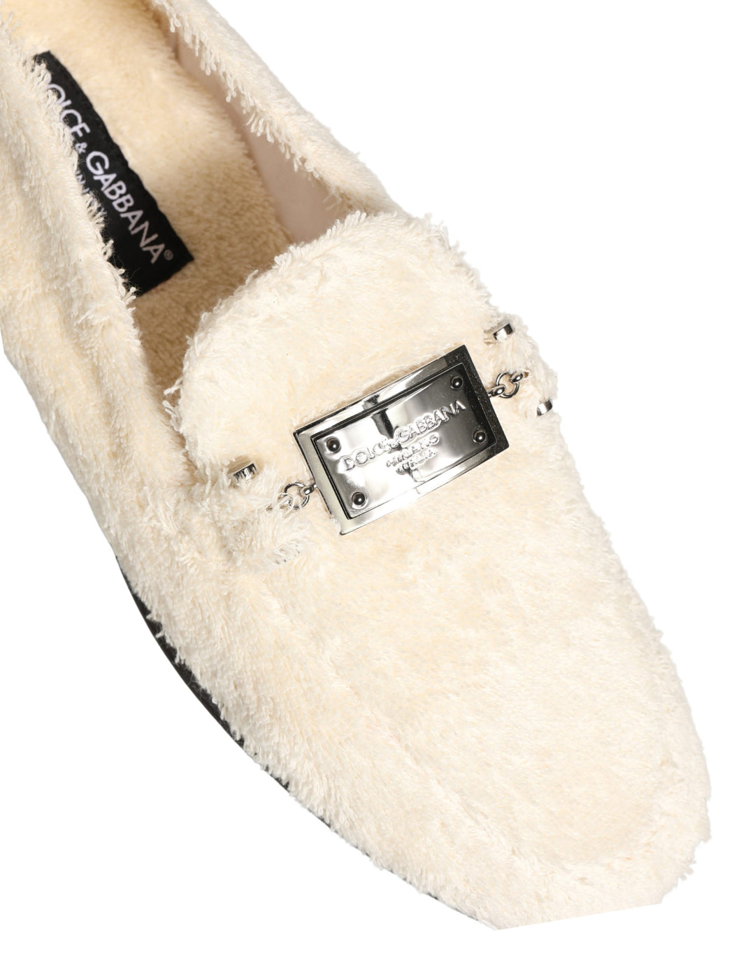 Dolce &amp; Gabbana White Fur Shearling Men Dress Loafers Shoes