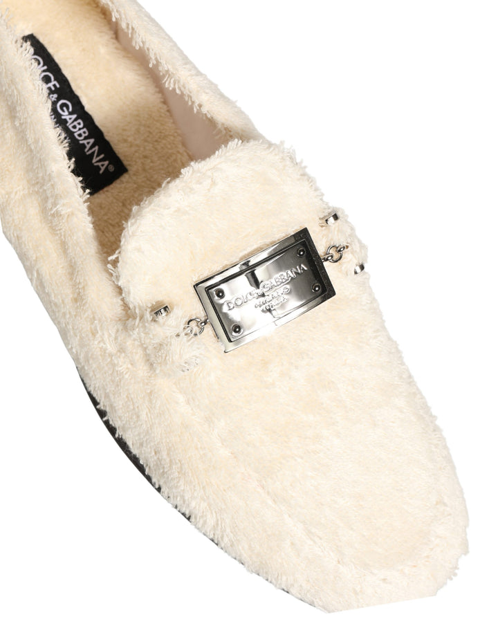 Dolce &amp; Gabbana White Fur Shearling Men Dress Loafers Shoes