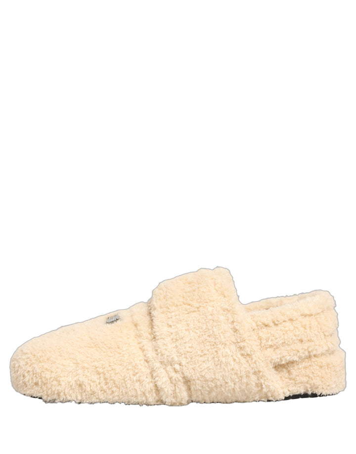 Dolce &amp; Gabbana Beige Faux Fur Flats Men Slides Sandals Shoes