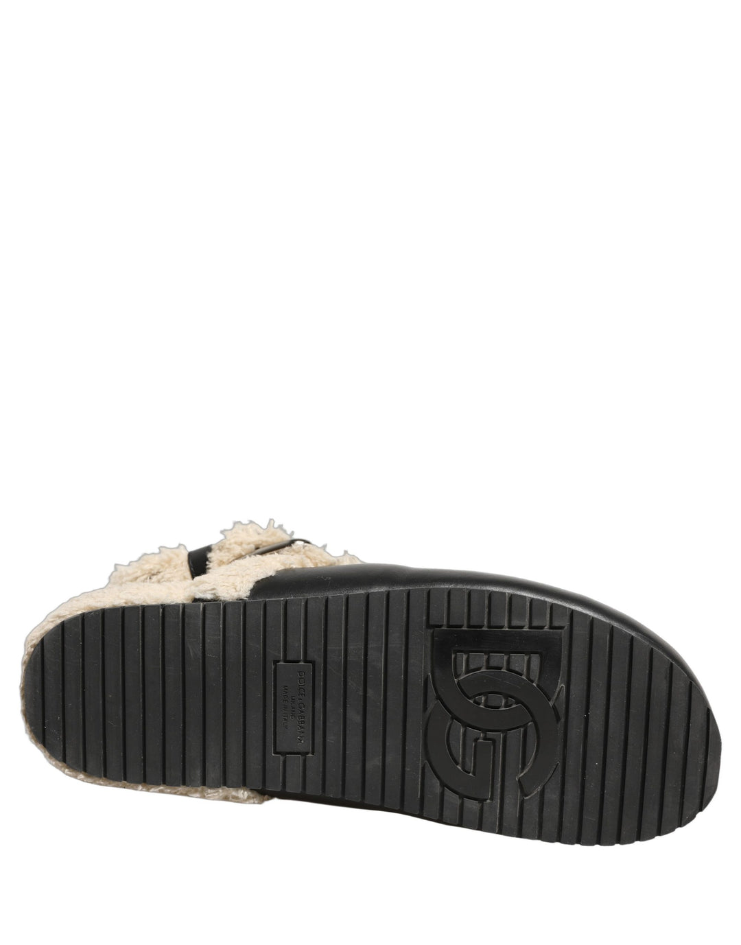 Dolce &amp; Gabbana Beige Black Fur Shearling Slides Sandals Shoes