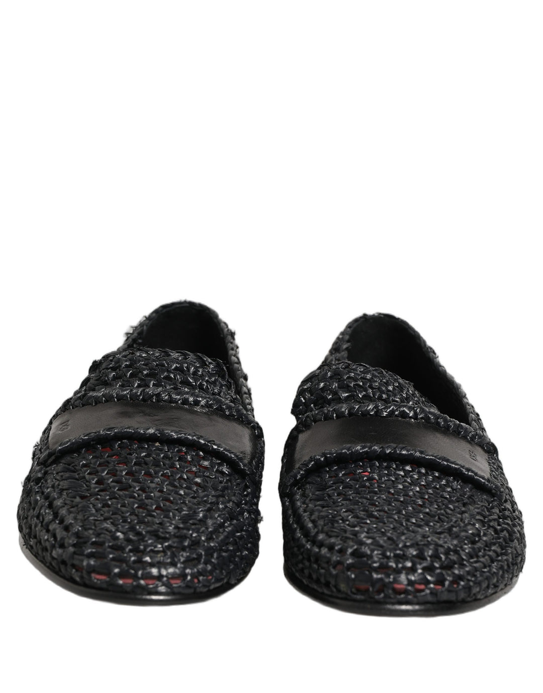 Dolce &amp; Gabbana Black Woven Raffia Slip On Loafers Shoes