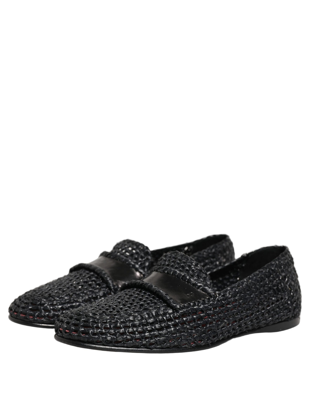 Dolce &amp; Gabbana Black Woven Raffia Slip On Loafers Shoes