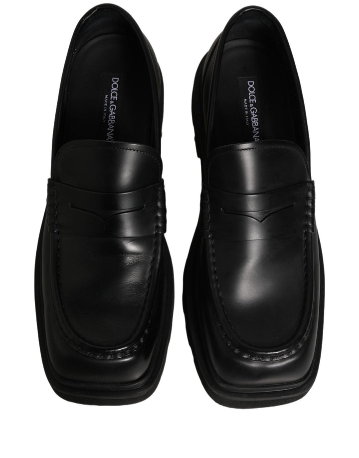 Dolce &amp; Gabbana Black Calfskin Leather Men Dress Loafer Shoes