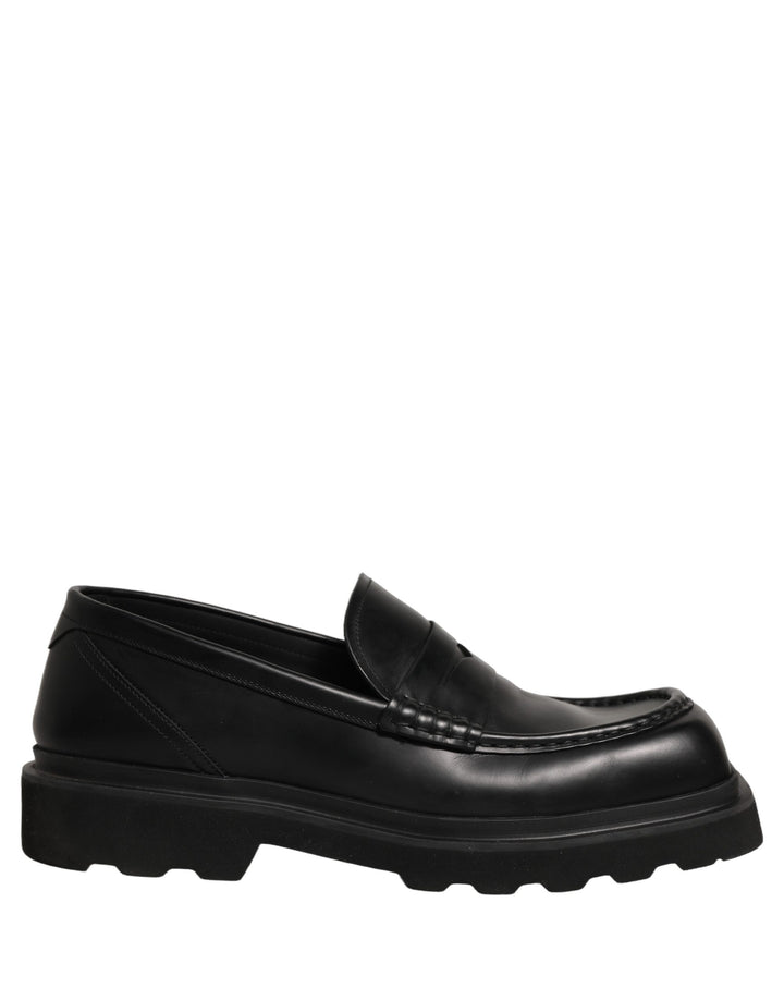 Dolce &amp; Gabbana Black Calfskin Leather Men Dress Loafer Shoes
