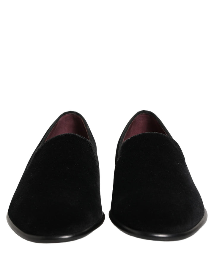 Dolce &amp; Gabbana Black Velvet Loafers Formal Men Dress Shoes