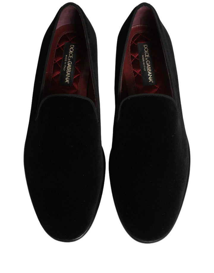 Dolce &amp; Gabbana Black Velvet Loafers Formal Men Dress Shoes