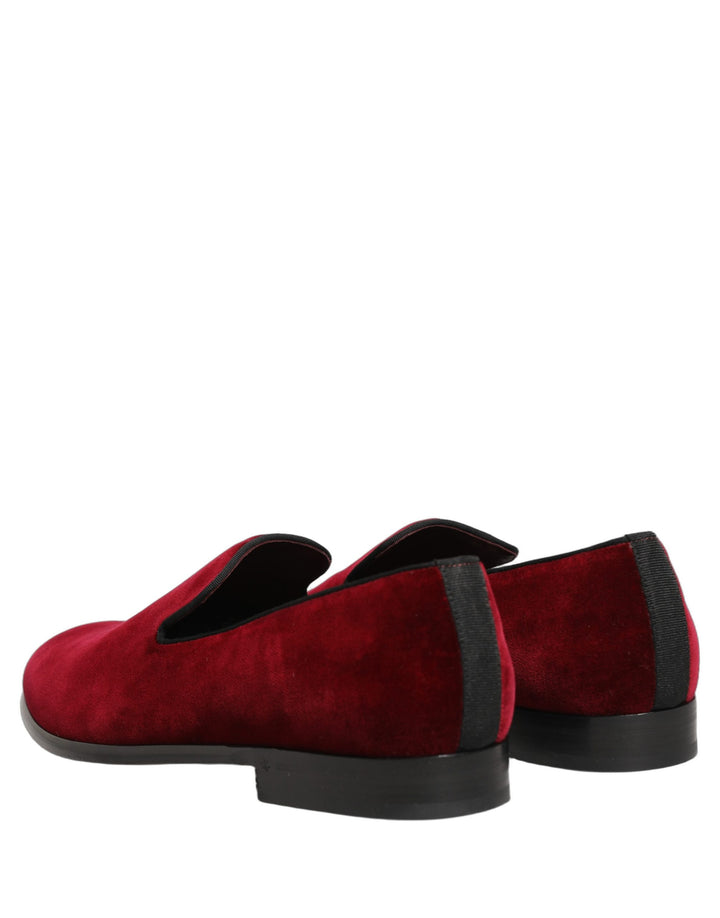 Dolce &amp; Gabbana Maroon Velvet Slip On Men Dress Loafers Shoes